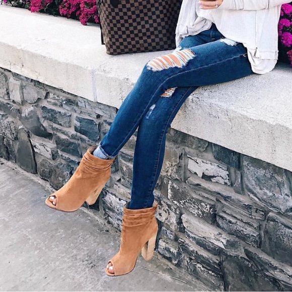 Taupe Slouchy Peep Toe Bootie - Picture 8 of 8